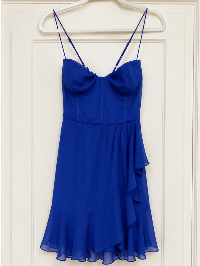 Lucy In The Sky Royal Blue Corset Ruffle Mini Dress Size L Juniors